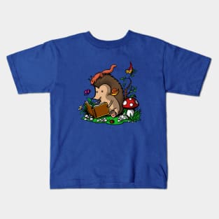 Hedgehog Book Reading Lover Funny Geek Forest Kids T-Shirt